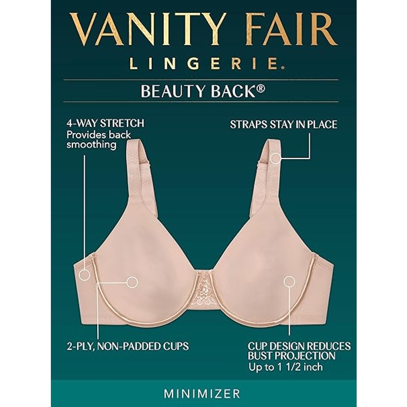 New Vanity Fair Womens 40D Tan Beauty Back Smoothing Minimizer Underwire Bra