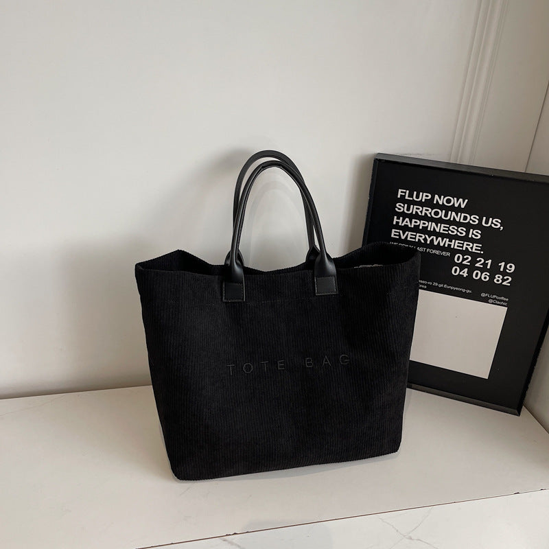 Retro Lettered Casual Tote Bag for Women - Horizontal Rectangle Handbag