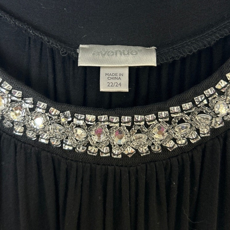 Avenue Womens Size 22/24 Black Beaded Rhinestone Collar Short Sleeve Blouse