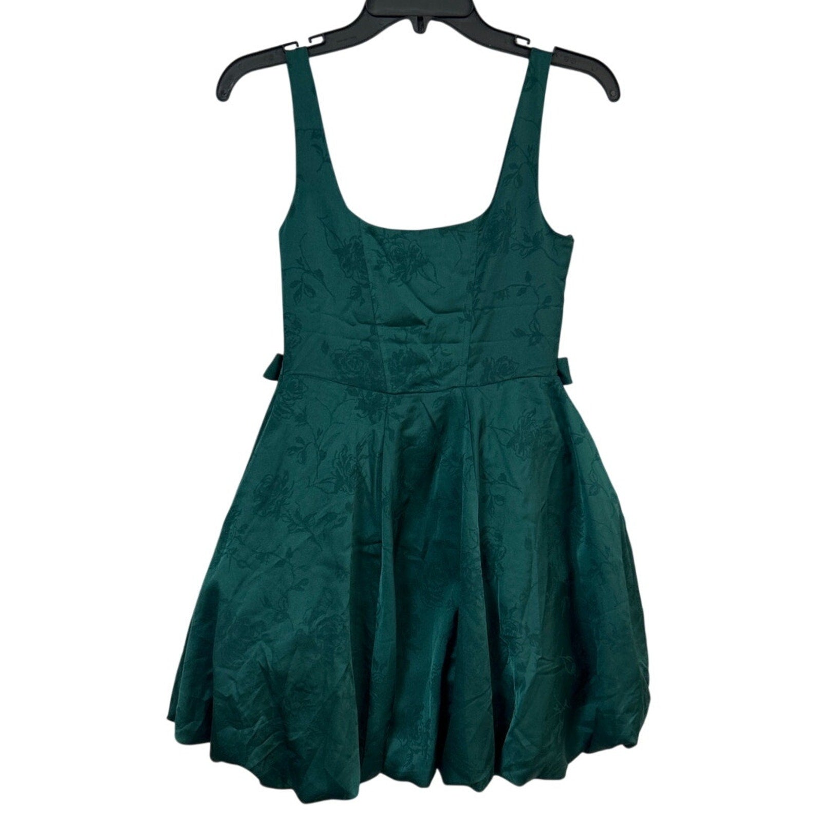 New Francescas Womens Large Emerald Green Jacquard Strappy Mini Bubble Dress