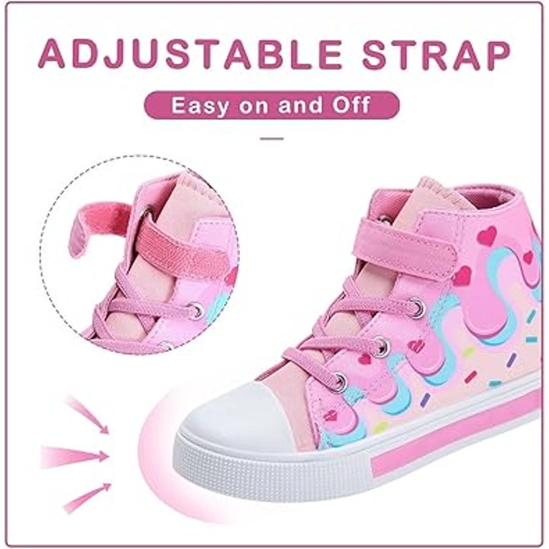 Euxterpa Girls 11 Pink Sprinkles Hook Loop High Top Elastic Lace Light Up Shoes