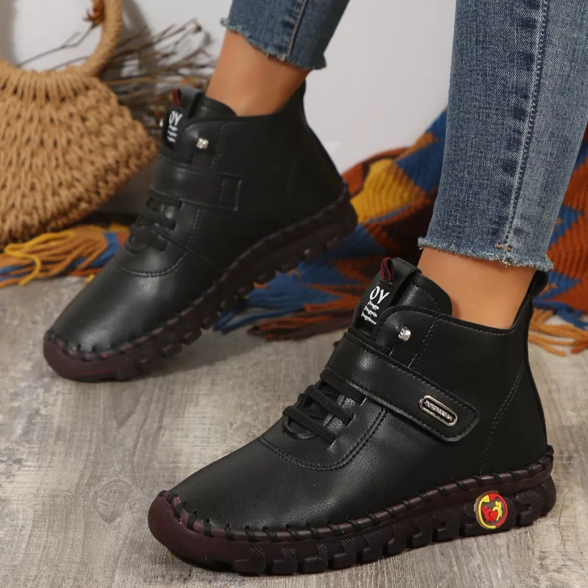 Women's Lace Up Platform Ankle Boots – Flat Platform PU Leather Booties