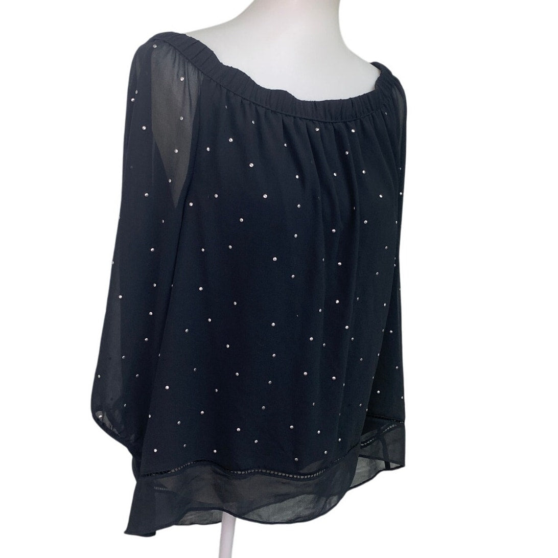 Maurices Womens Large Off The Shoulder Long Sleeve Sheer Metallic Studs Top