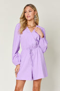 Relaxed Fit Drawstring Romper with Long Sleeves