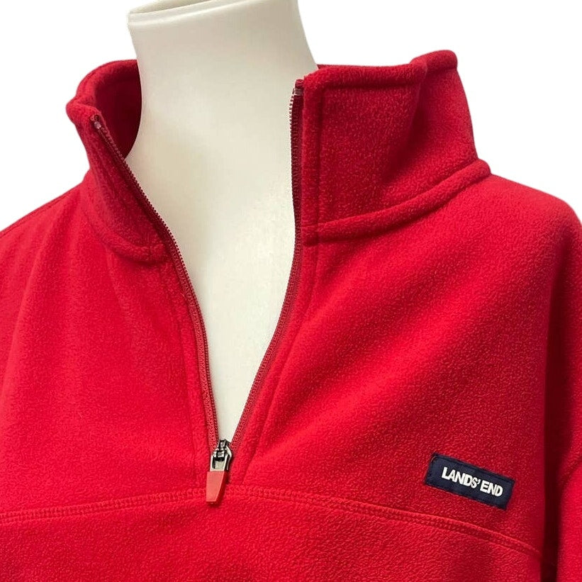 Lands' End Mens XL Red Long Sleeve 1/4 Zip Pullover Polyester Fleece Sweater