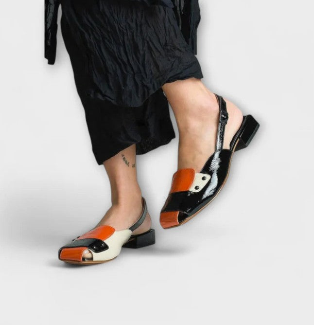 Color-Blocked Buckle Strap Block Heel Sandals