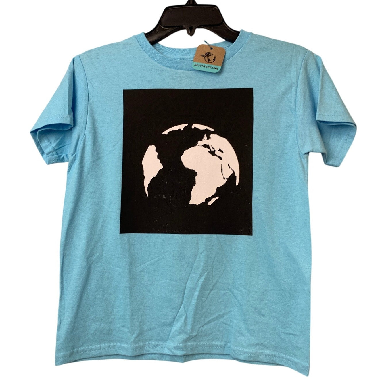 New Upcycled Hand Printed Youth Small Save Planet Earth Short Sleeve Tee Shirt