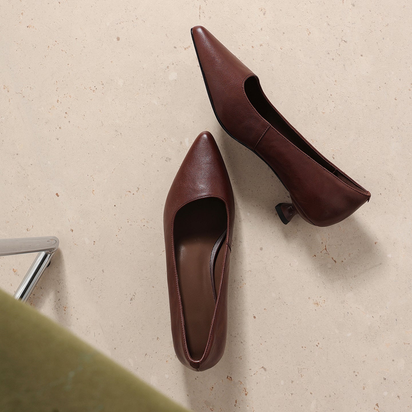 Women's Pointed-Toe Kitten Heel Pumps | Washed Full-Grain Cowhide Office Shoes