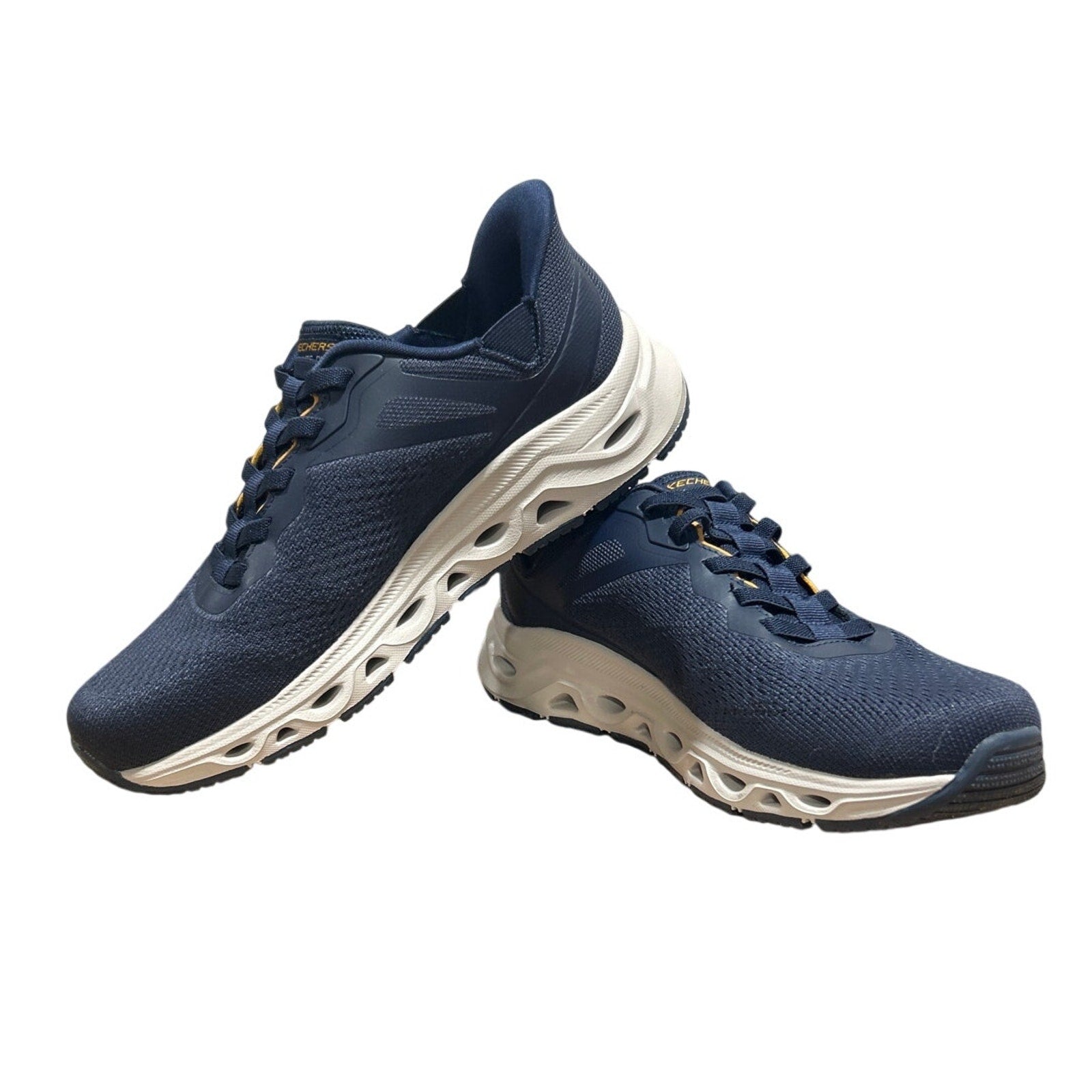 Skechers Men Size 12 Navy Blue Mesh Hands Free Swift Fit Slide On Athletic Shoes
