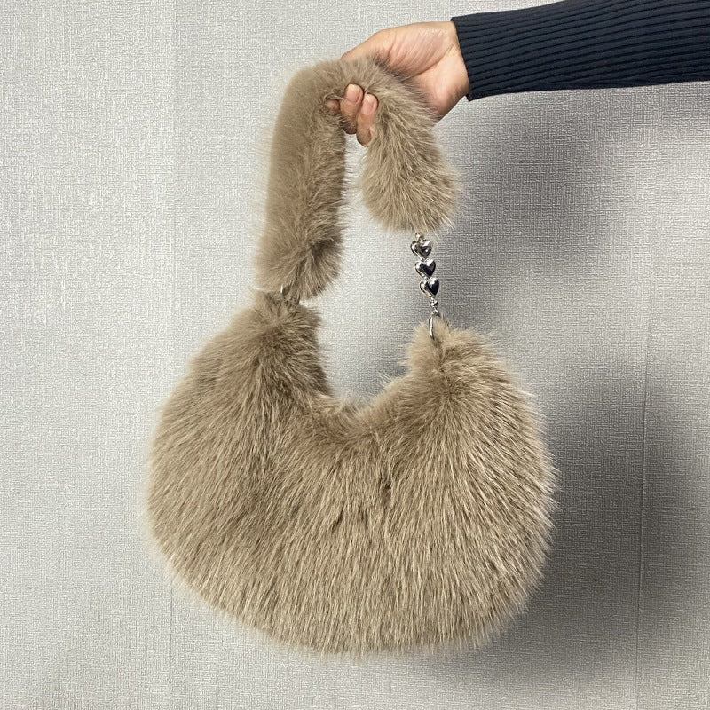 Plush Bucket Crossbody Bag – Adjustable Strap, Clasp Closure