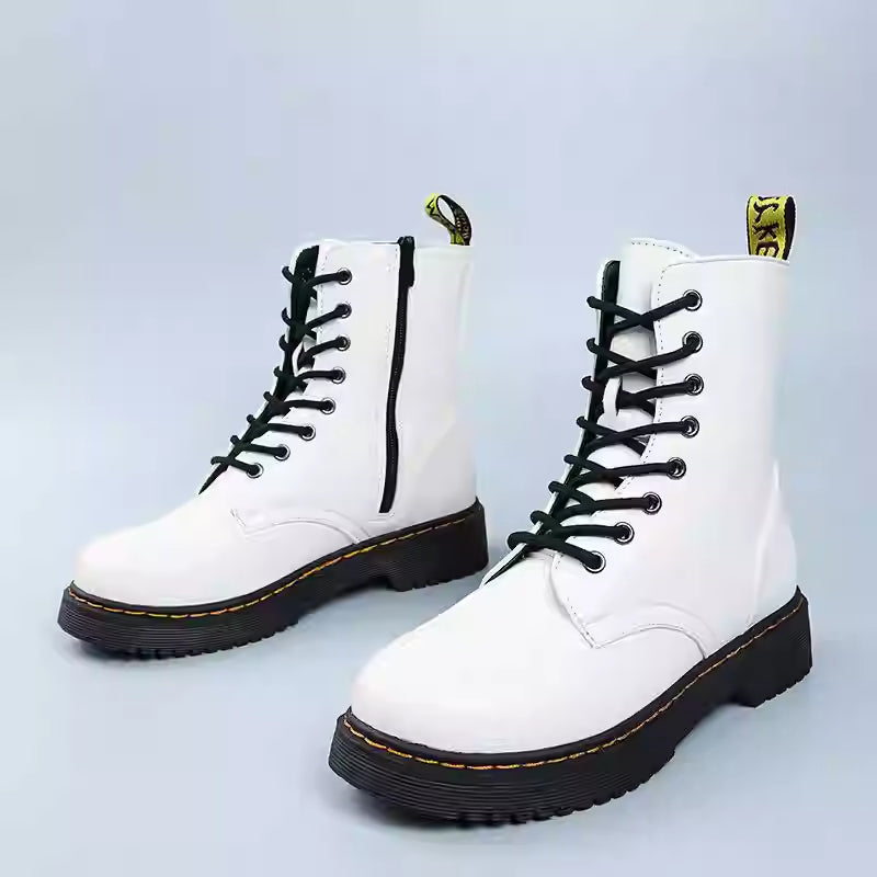 Women's Martin Ankle Boots – Round Toe Flat Short Boots | PU Leather Mesh Lining