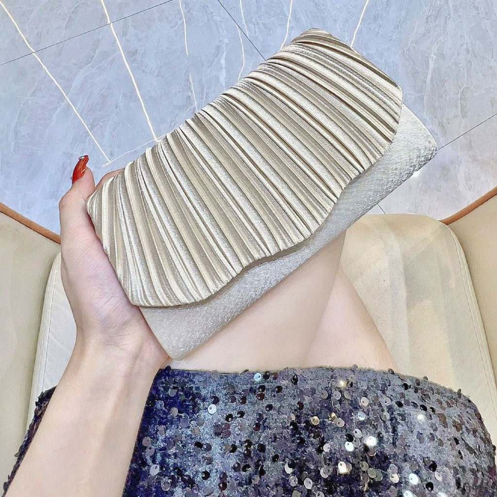 Elegant Satin Pleated Evening Clutch Bag - Cheongsam Style Formal Handbag with Hasp Lock