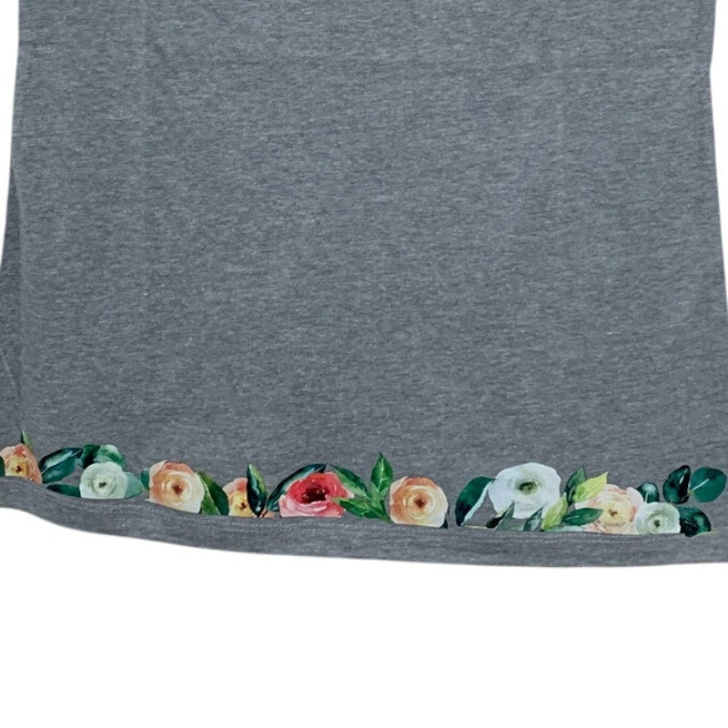 New Hand Printed Large Heathered Gray Floral Wrap Around Short Sleeve Tee Shirt
