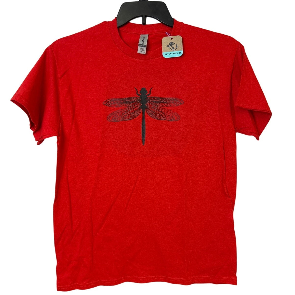 Hand Printed Unisex Medium Dragonfly 100% Cotton Crew Neck Short Sleeve Tee