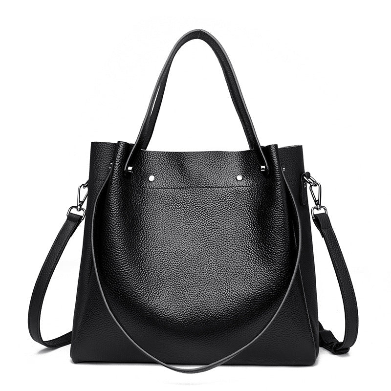 Women's Genuine Leather Bucket Tote Bag – Large Capacity | Black, Gray, Caramel