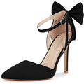 Carcuume Womens Size 8 Black Faux Suede Bow Tie Back 4" Heels Closed Toe Shoes