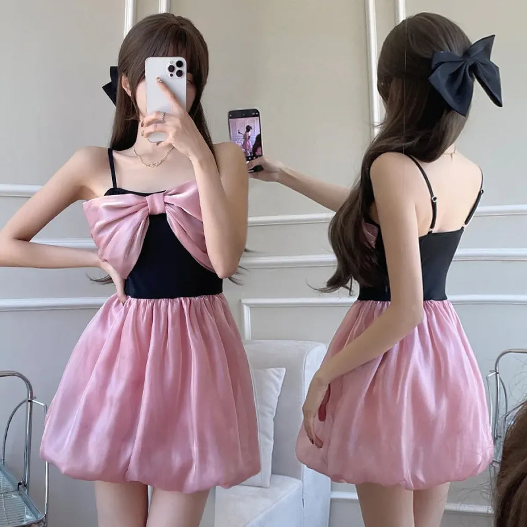 Bow Patchwork Korean Swimsuit – Sweet Padded One Piece