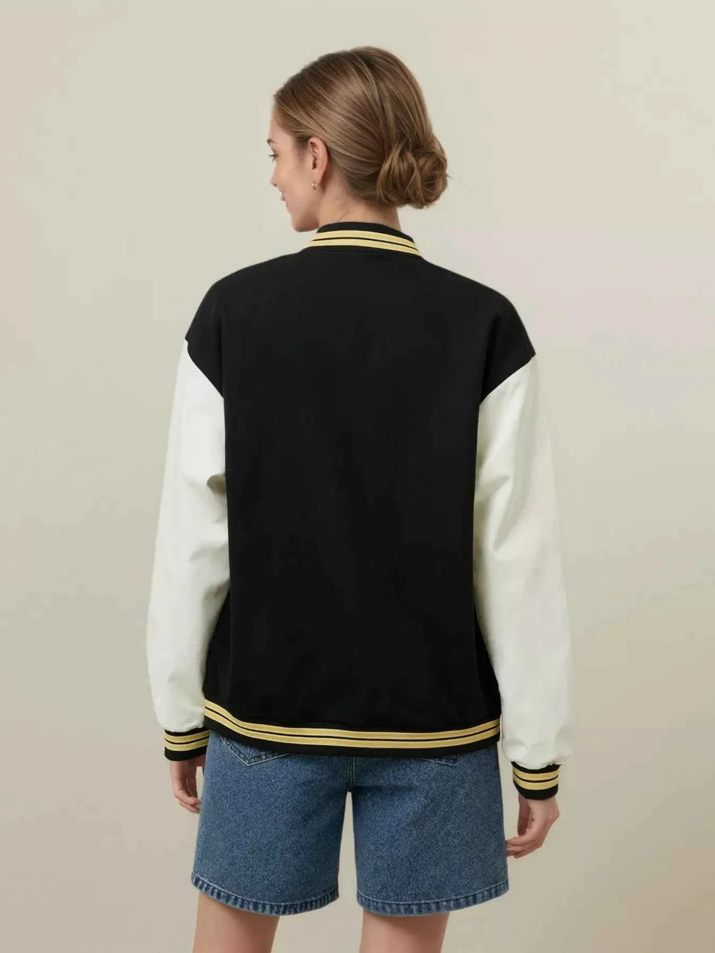 Plus Size Contrast Sleeves Snap Down Jacket