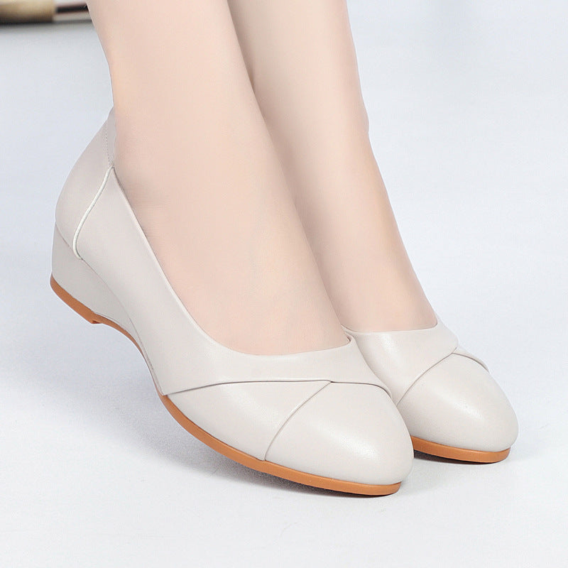 Women's Casual Round Toe Minimalist Low Heel Shoes | Cowhide Leather Flats