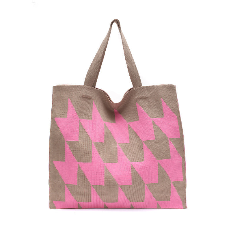 Knitted Women's Handbag – Patchwork Yarn Retro Tote Bag