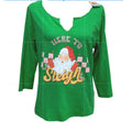 Upcycled Hand Printed Large Christmas Santa Claus Here to Sleigh 3/4 Sleeve Tee