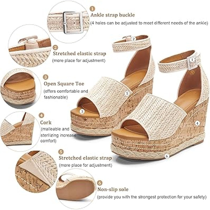 R Gallica WomensSize 7 Tan 4" Platform Wedge Open Toe Espadrille Sandal Shoes