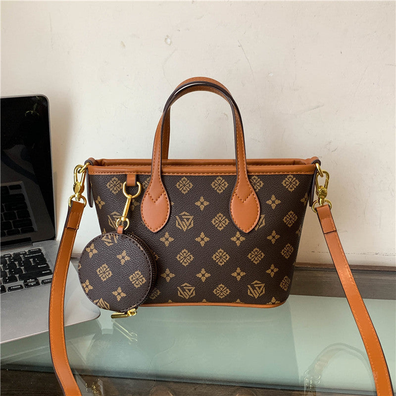 Retro Print Bucket Tote Bag – PU Leather Shoulder Bag for Women