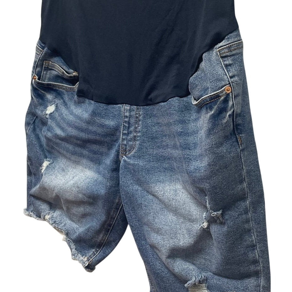 Time and Tru Maternity XL Stretchy Belly Panel Cutoff Denim Blue Jean Shorts