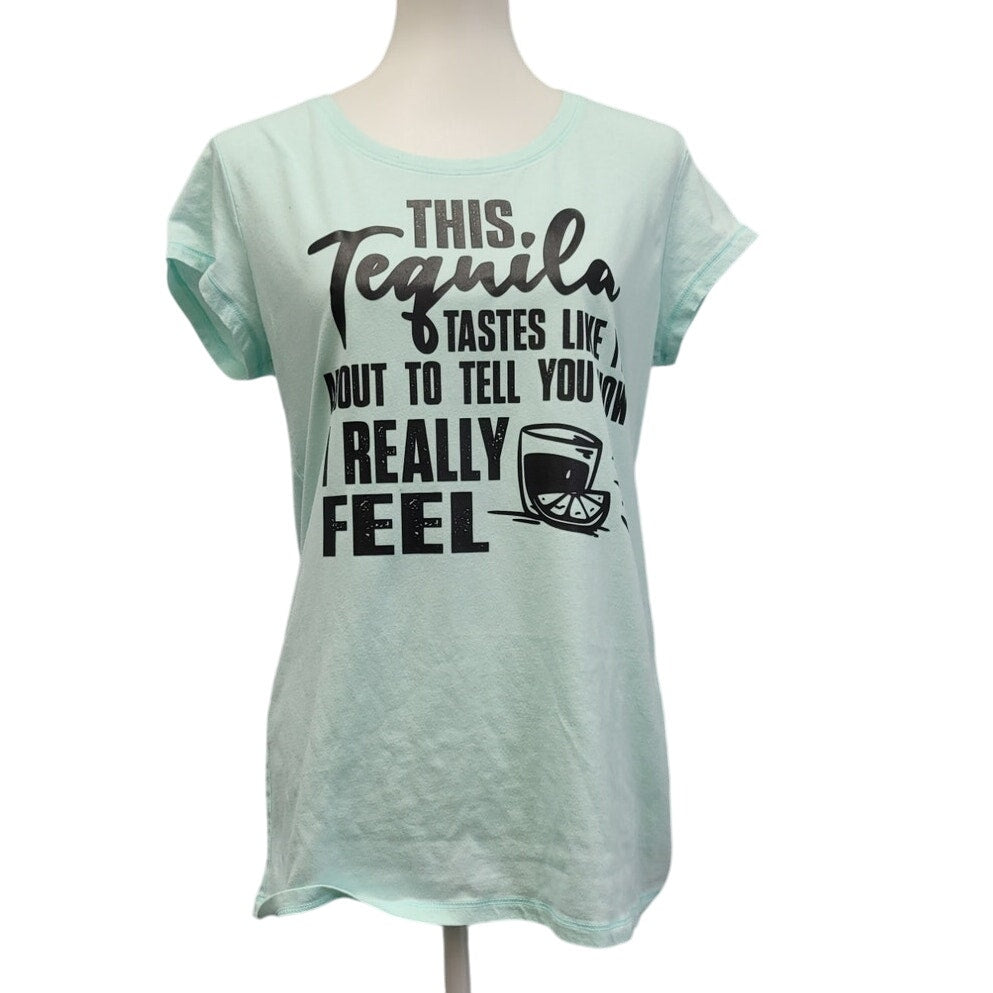 Hand Printed Upcycled Womens Medium This Tequila Tastes How I Really Feel Tee