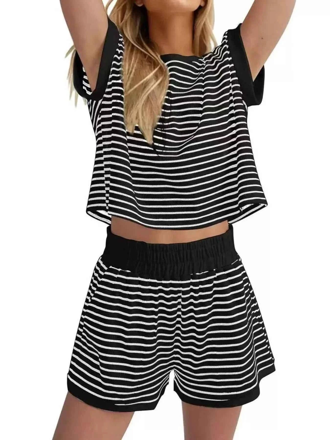 Striped Chic: Plus Size Top & Shorts Set
