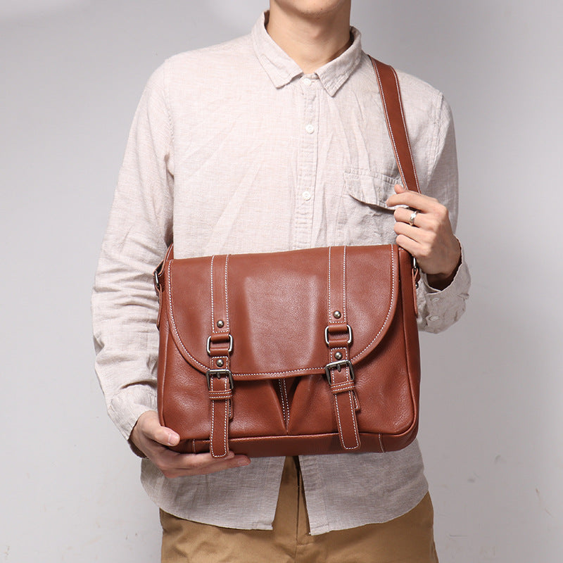 Men's Full-Grain Leather Shoulder Bag – Large Capacity Crossbody Bag for Men