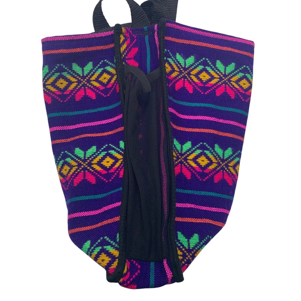 Neon Rainbow Mexican Floral Stripe Woven Side Pocket Fabric Reusable Tote Bag