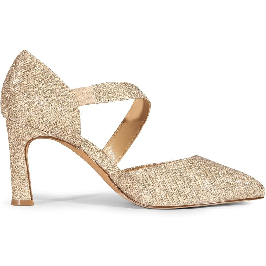 Dream Pairs Womens Size 7.5 Gold Glitter 3" Heels Pointed Closed Toe Shoes
