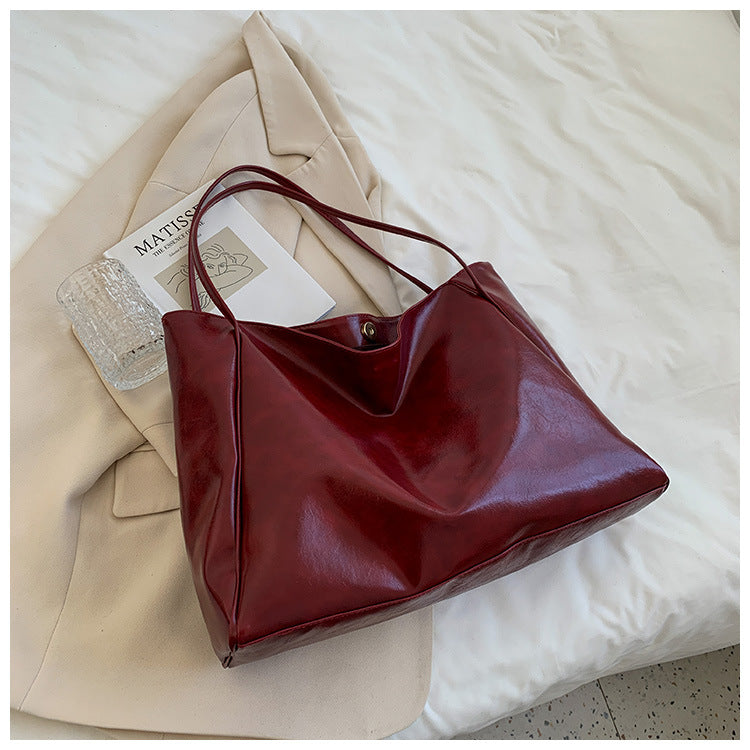 Women's Large Capacity Soft PU Leather Shoulder Bag Retro Casual Handbag