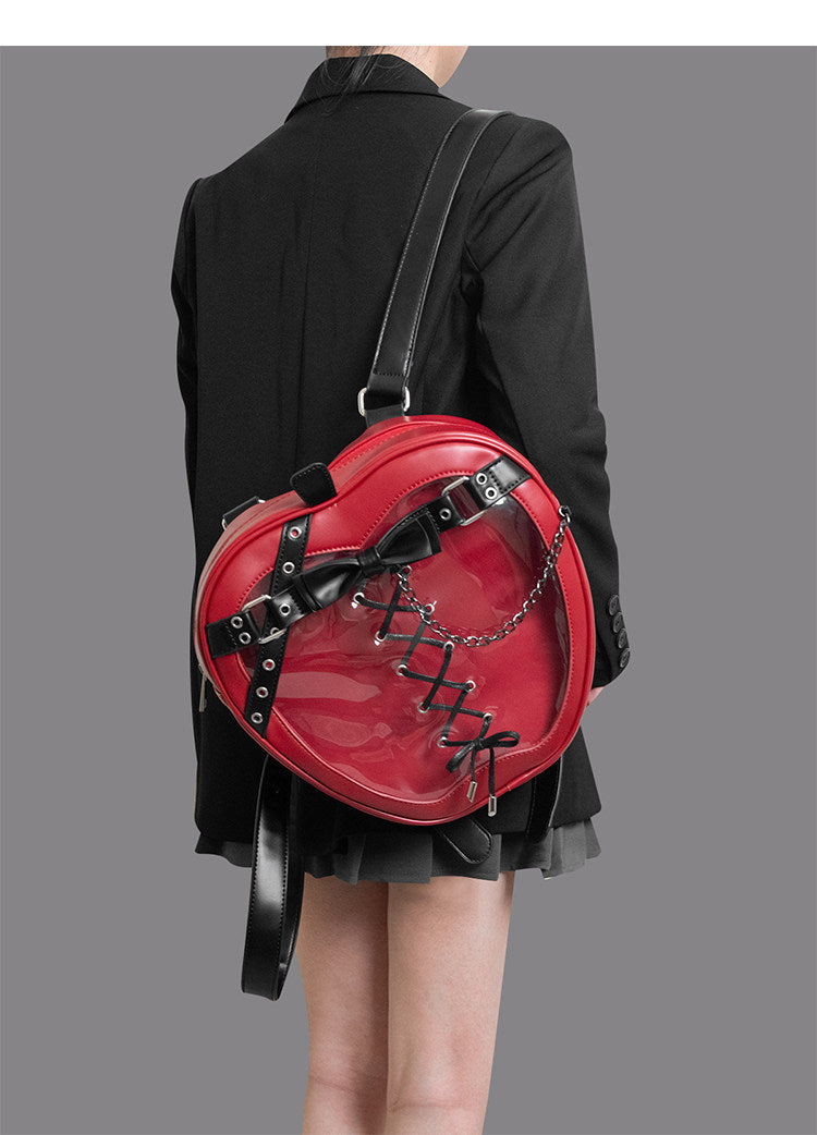 Gothic Bow Backpack with Chain Strap – PU Leather Dark Style Women's Bag