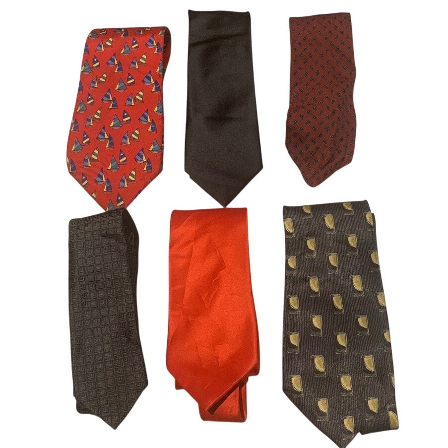 Lot of 6 Black Red Wine Polka Dot Solid Vintage and Newer Mens Neck Ties