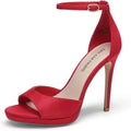 Dream Pairs Womens Size 6 Red 4.5" Heels Peep Round Toe Ankle Strap Shoes