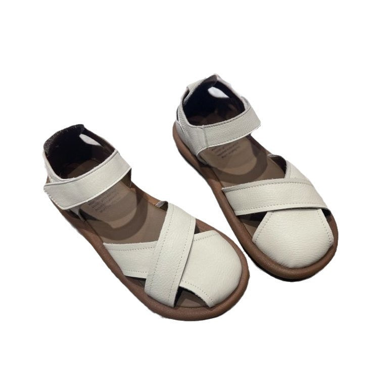 Women's Breathable Roman Sandals – Closed Heel, Velcro Strap, Round Toe