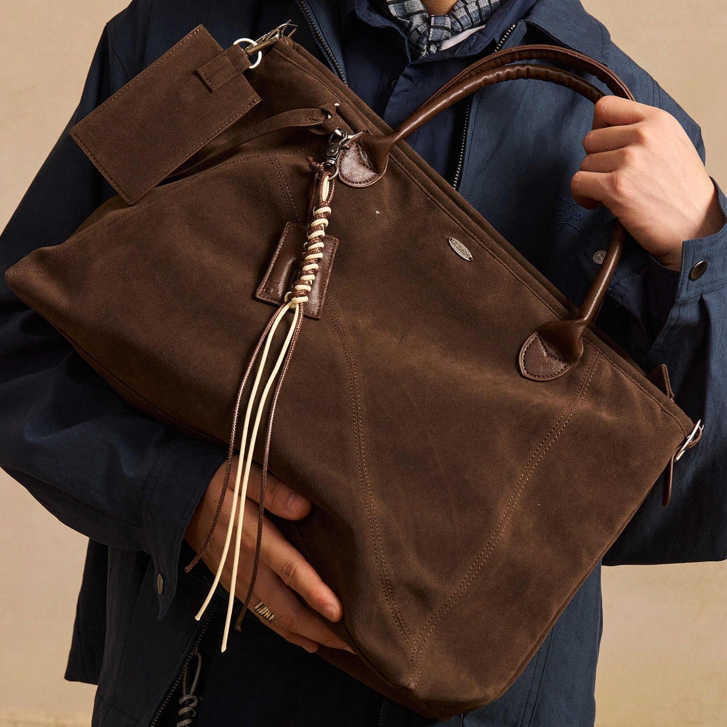 Premium Suede Travel Tote Bag - Diagonal Shoulder Handbag Brown