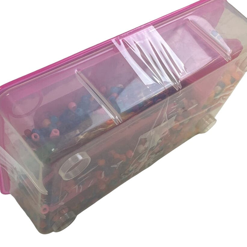 Plastic Craft Box Filled with Hundreds of Pony Beads Girls Fun Craft Lot