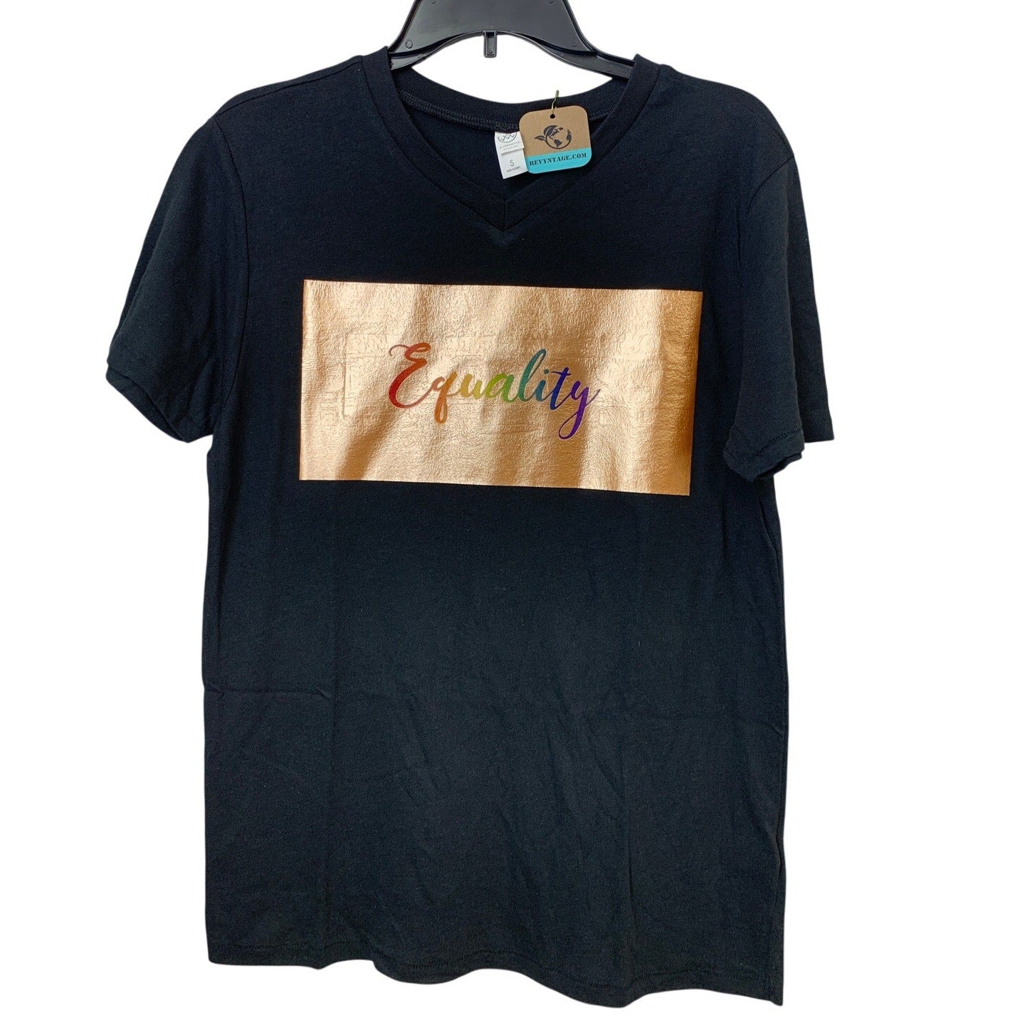 New Upcycled Hand Printed Womens Small Rainbow Equality Short Sleeve Tee Shirt