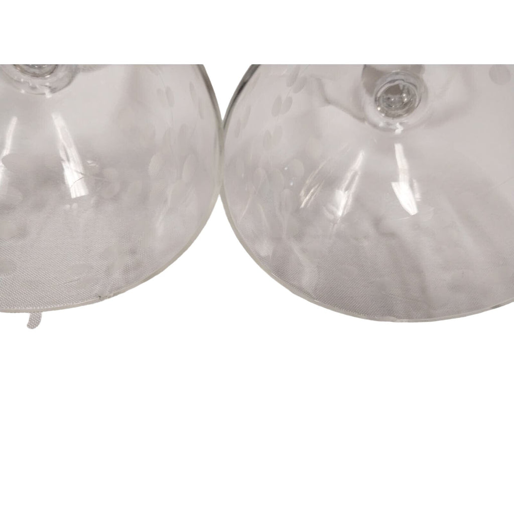 3 Vintage Delicate Glass Polka Dot Leaves Stemmed Drinking Wine Glasses w Chip