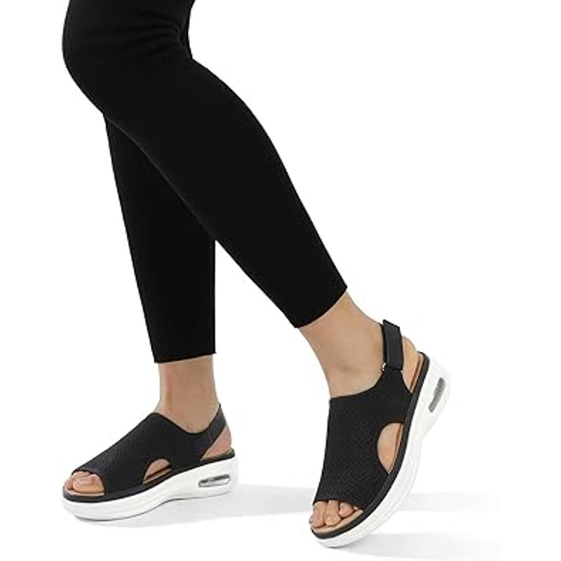 Mysoft Womens 7 Black Air Cushion Support Slingback Peep Toe Platform Shoes