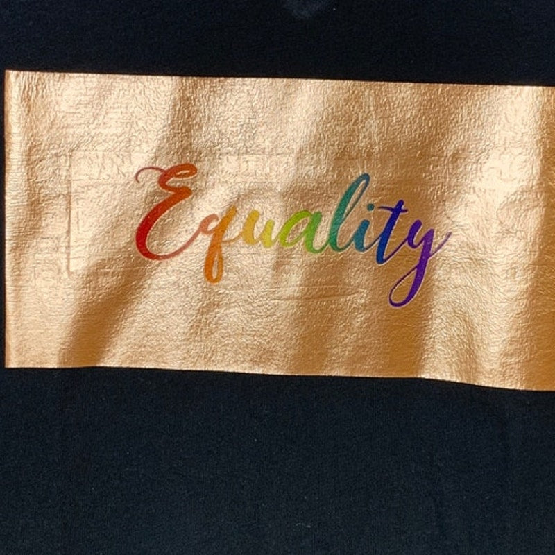 New Upcycled Hand Printed Womens Small Rainbow Equality Short Sleeve Tee Shirt
