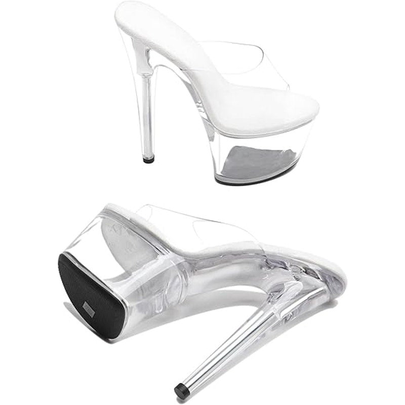 New Womens Size 9 Clear 7" Platform Heel Open Toe Slide On High Heels Shoes
