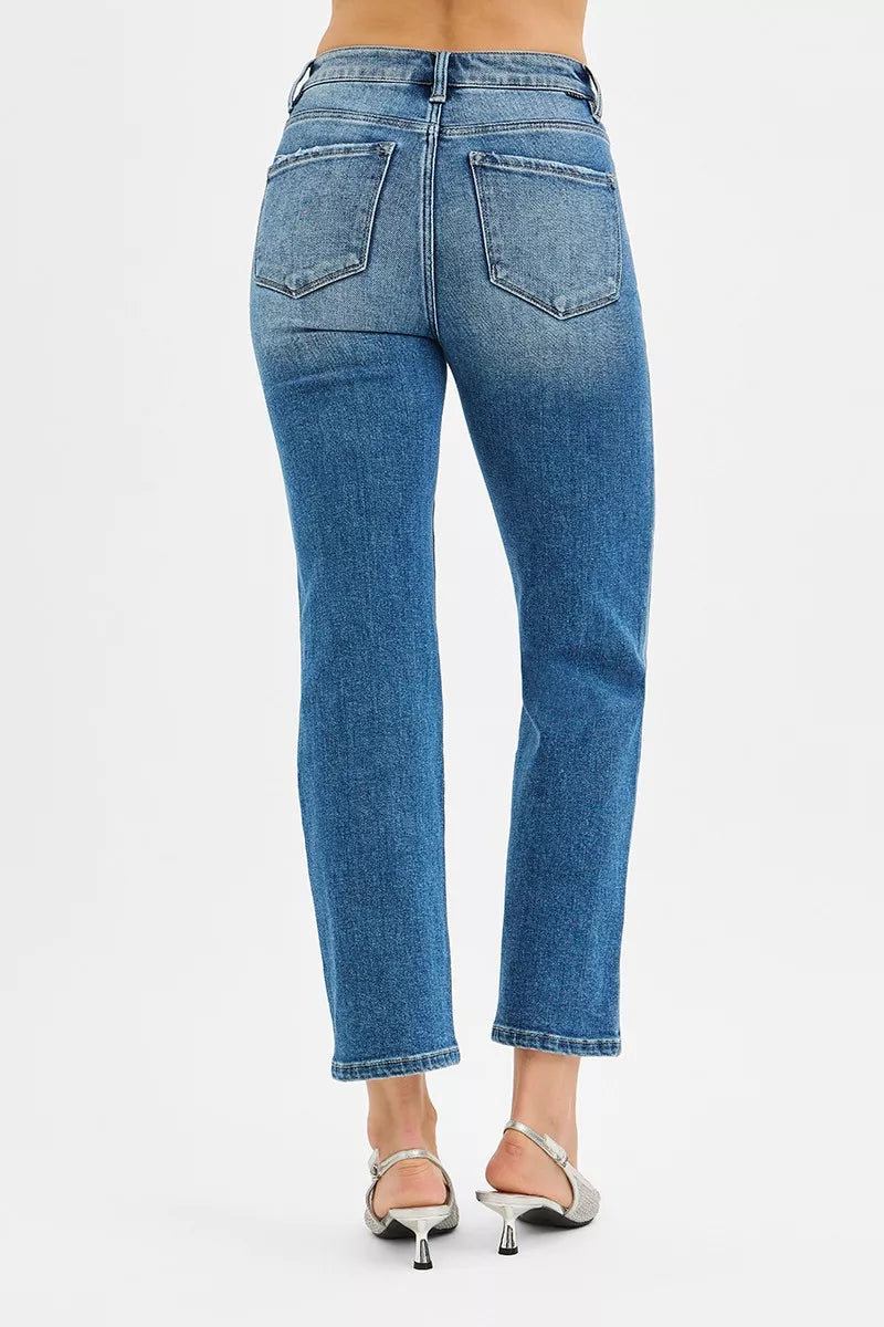RISEN Tummy Control High Rise Crop Straight Jeans