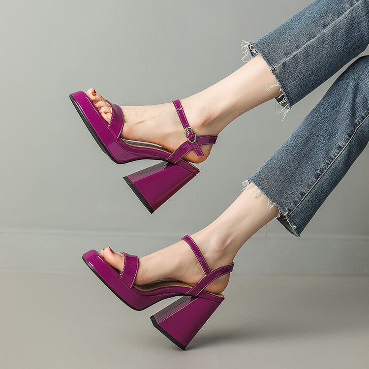 Women's Round Toe Chunky Heel Sandals with Buckle Closure – Microfiber Upper, Rubber Sole