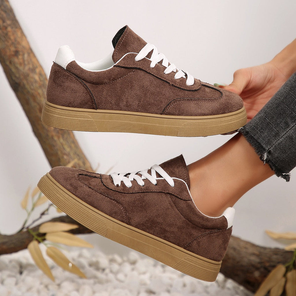 Women's Suede Casual Sneakers - Comfortable Lace-Up Sports Shoes