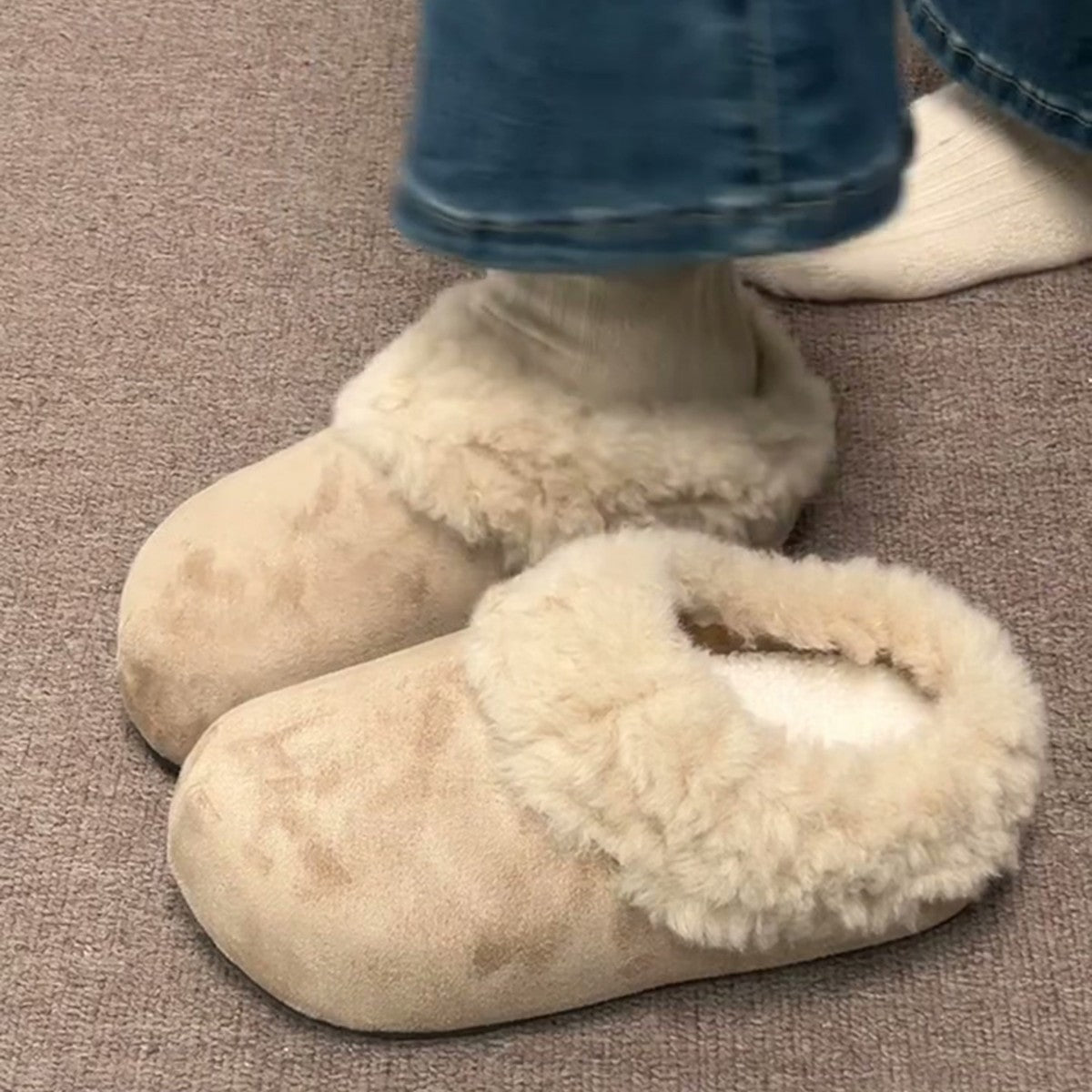 Retro Thick-Soled Fleece-Lined Slippers