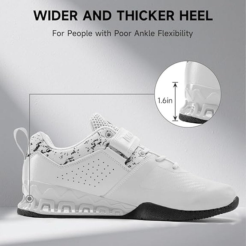 New Manuklear Mens Size 9.5 White Lace Up Anti-Slip Deadlift Weightlifting Shoes